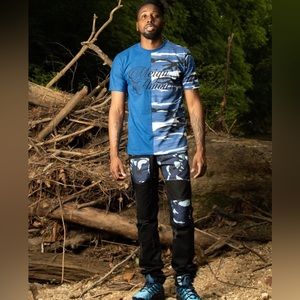 2 tone blue army t shirt